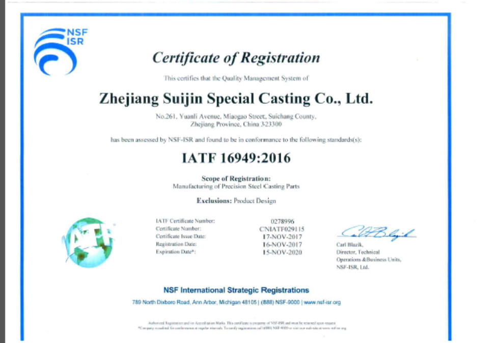 China Ningbo Suijin Machinery Technology Co.,Ltd Zertifizierungen